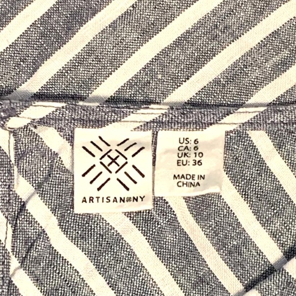 Women's Artisan NY 100% Linen Grey/White Back Keyhole Button Maxi Dress size 6 - Picture 7 of 8